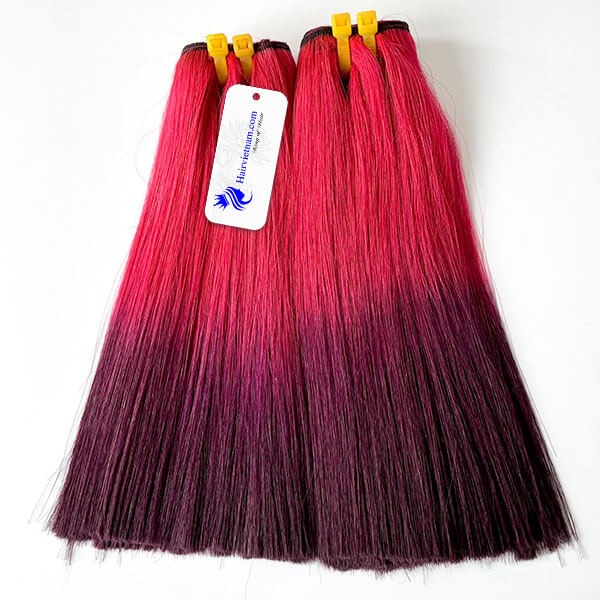 Ombre pink and purple weft human hair bundles