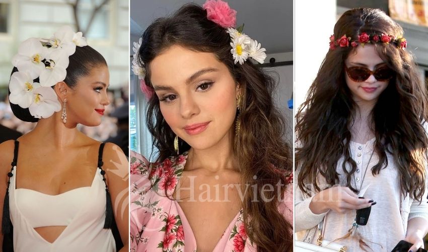 Selena Gomez Hairstyles With Flower