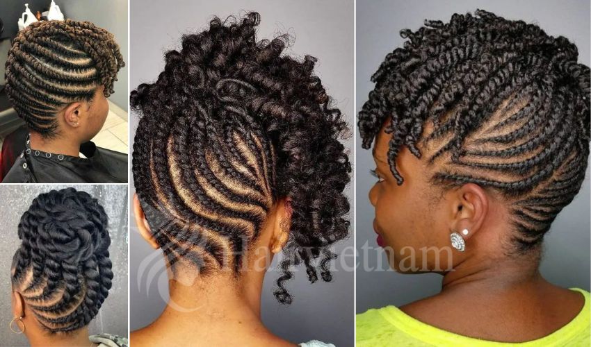 An updo with flat twists