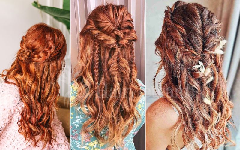 Boho Copper Hairstyles for Bridesmaids